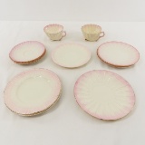 Belleek Limpet Pink Porcelain Cups & Saucers
