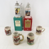 6 Budweiser Steins 1980-1990's, 2 in Boxes