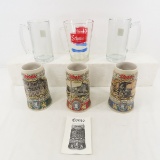 3 Coors Beer Steins & Schmidt Glass Pitcher