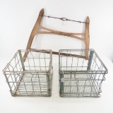 2 Vintage Metal Grocery Crates & Saw