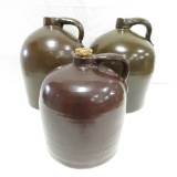 1 gallon & 2 2 gallon Brown Stoneware Jugs