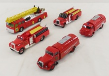 2 Corgi Mack & 3 Other Fire Trucks