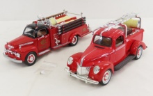 Golden Chicago FD & 1940 Ford Bank Diecast Trucks