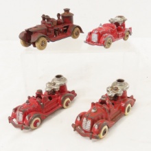 3 Hubley Cast Iron Open Cab Pumper Trucks