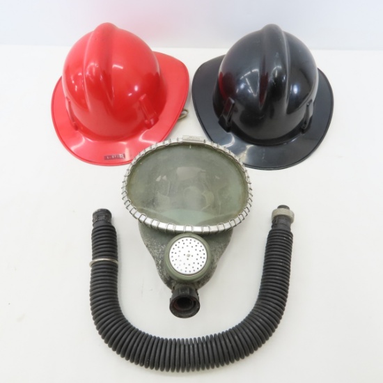 2 MSA Topgard Fireman's Helmets, Red & Black