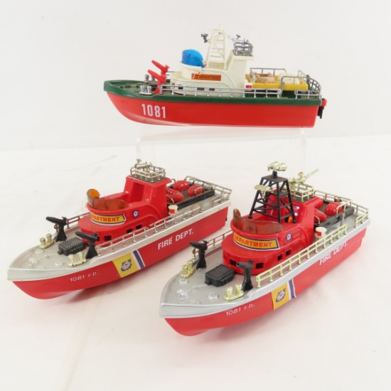 3 New Bright Plastic 10" Fire Boats