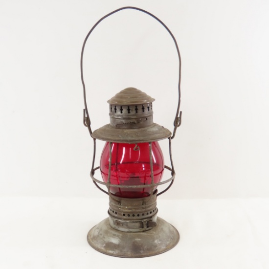 CM&STP RY Brass Top Bell Bottom Red Glass Lantern