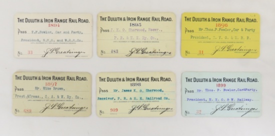 6 D&IR RR Passes (1894-1899)