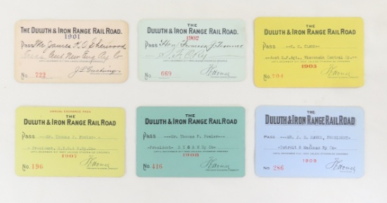6 D&IR RR Passes (1901-1909)