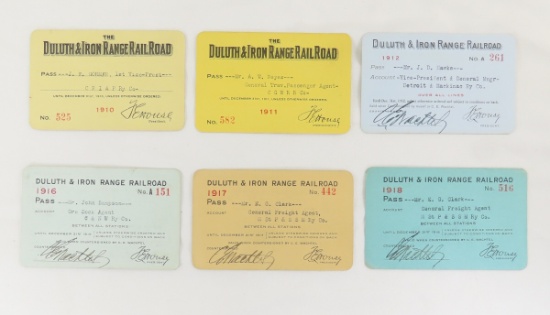 6 D&IR RR Passes (1910-1918)