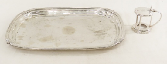 Burlington Route Silver Serving Tray & Mustard Pot