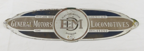 1959 GM EMD Builder Plate for CCNW GP9 #1760