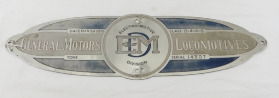 1951 GM EMD Builder Plate for CNW GP7 #1540