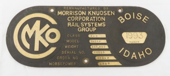 1993 Morrison Knudsen Brass Rebuilder Plate GP28P