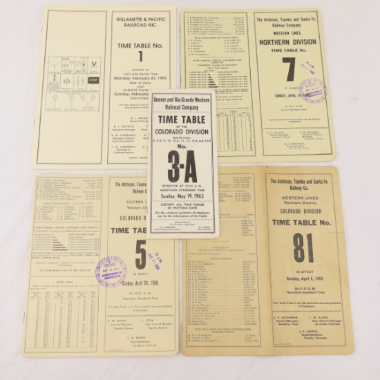 5 Santa Fe, D&RGW, W&P Employee Time Tables