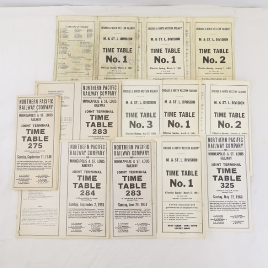 12 M&STL / C&NW / NP, Employee Time Tables 1949-62
