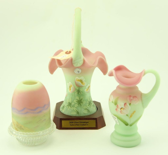 Lot #10- 3pc Fenton Glass Messenger Exclusive set to include: 2000 10” satin handled hand