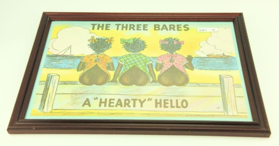 Lot #19- The Three Bares “A Hearty Hello” framed black Americana print