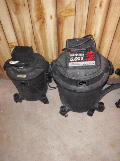 Lot #393b- (2) shopvacs to include Craftsman 5 horsepower 16 gallon and 5 gallon shop vac