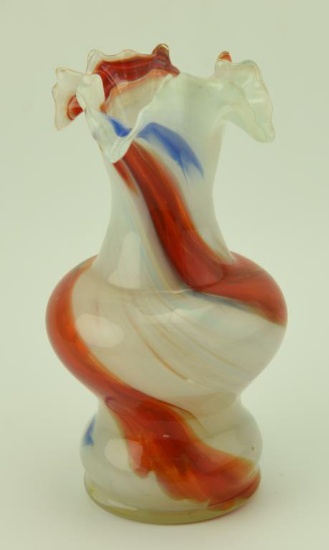 Lot #42- Art glass 9” hand blown ruffled top vase