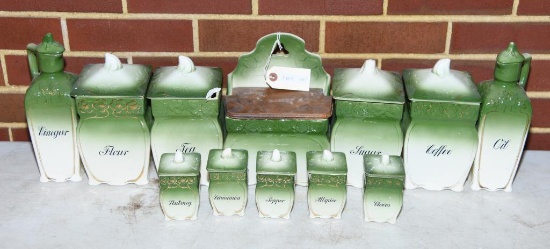 Lot #49- (12pc) antique Austrian canister set to include: Coffee, Tea, Flower, and Sugar  large