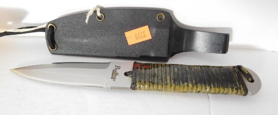 Lot #105H - Al Polkowski double edge knife with sheath and 4”blade