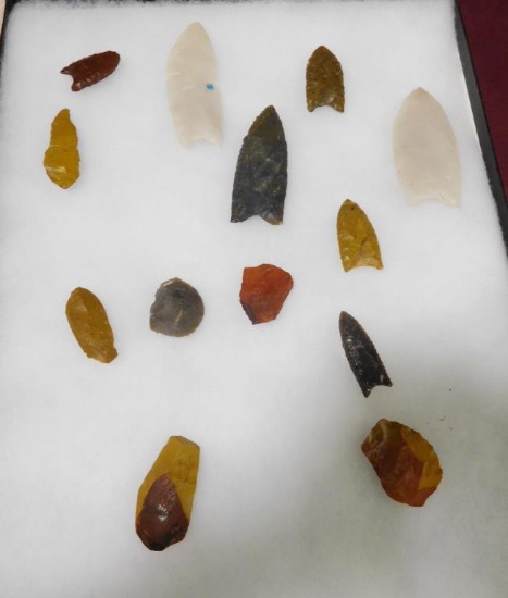 Lot #105J - Collection of (13) points and arrowheads in display case ( display case is  sold with