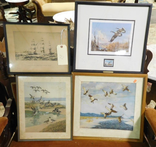 Lot #120F - 4pc print lot: Flying Cloud Clipper er ship print, Lynn Bogue Hunt Waterfowl  print