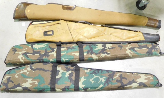 Lot #120H - (4) Soft gun cases: (2) camo, (1) leather, (1) weather shield