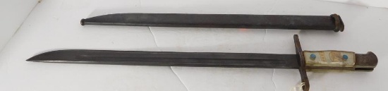 Lot #153F - 19” Japanese Bayonet in sheath with #8 markings