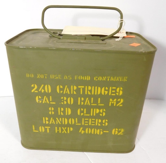 Lot #60A - (1) Sealed military can of 240 Cartridges of Cal .30 Ball M2 eight round  Bandoleers