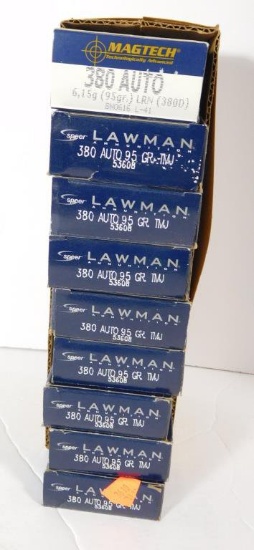 Lot #60C - (8) Full boxes of Speer Lawman .380 auto 95grain and (25) rounds of Magtech .380  au