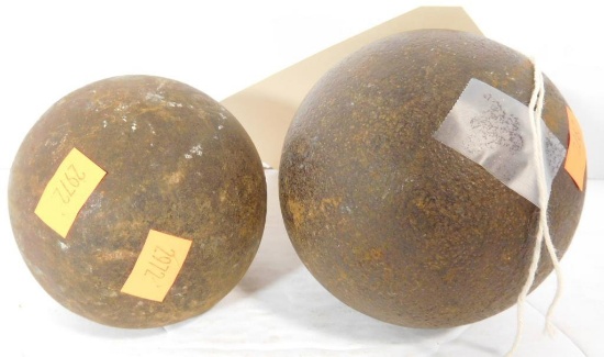 Lot #75L - (2) Primitive Cannon balls - SHIPPING NOTICE: These items can’t be  shipped. They