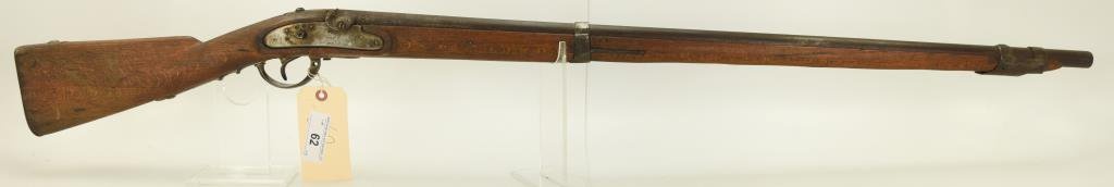 Lot #62 - Unk. Maker Mdl Percussion Musket .69 Cal +/- SN# 851~~ 36” BBL, 52” OAL. Hammer &