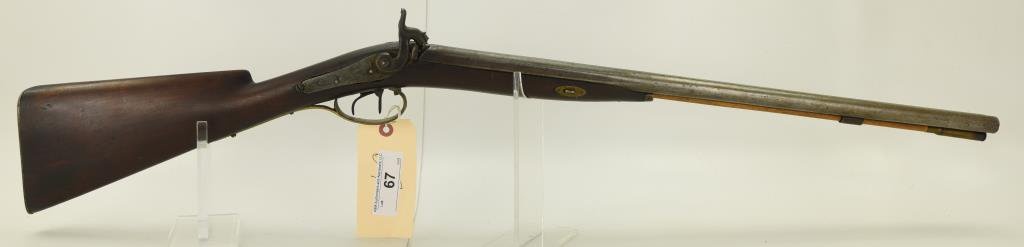 Lot #67 - G.E. Hillard Mdl Percussion Shotgun 16 Ga +/- SN# None~~ 23” BBL, 38” OAL, Brass