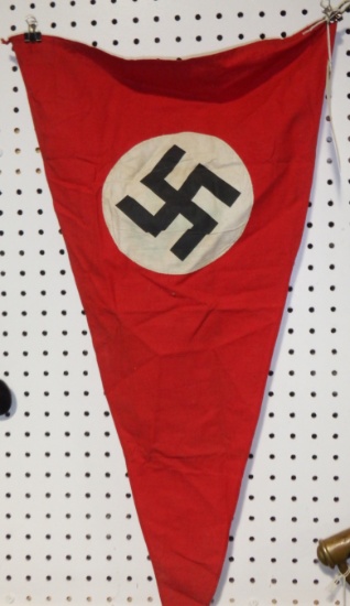 Lot #800F - German Nazi WWII pennant Red Back round with Swastika in white circle.