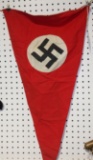 Lot #800F - German Nazi WWII pennant Red Back round with Swastika in white circle.