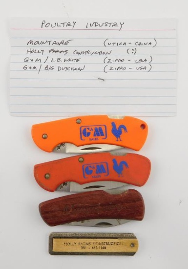 Lot #17 - (4) Poultry Industry Advertising Pen Knives to include: Mountaire, Holly Farms