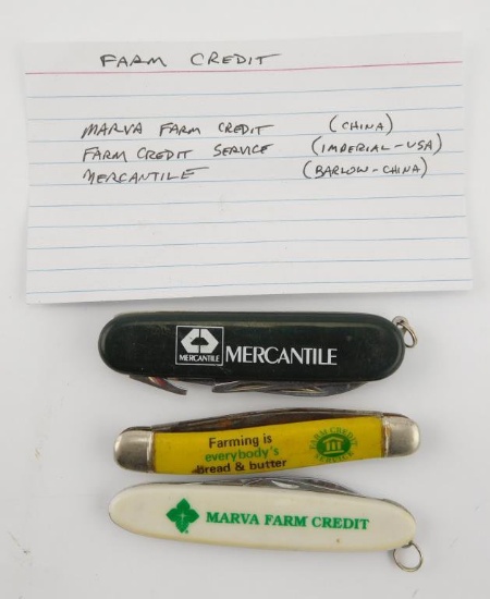 Lot #18 - (3) Farm Credit Advertising Pen Knives to include: Marva Farm Credit, Farm  Credit