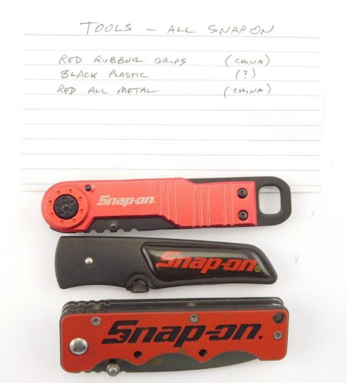 Lot #24 - (3) Tools (All Snap On) Advertising Pen Knives to include: Red Rubber Grips,  Black