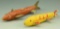 Lot 3482 - (2) Primitive carved fish decoys from the Great Lakes Region yellow Perch 5”  and red