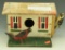 Lot 3529 - Very Nice Primitive carved birdhouse with red/black bird & Downy Woodpecker (8”x7”)