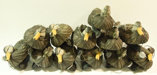 Lot 2999 - (11) Greenhead Gear oversized low head black ducks rigged with line and lead  decoy