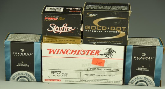 Lot 3319 - (5) Boxes of .357 ammo: Winchester 110 grain (50rds), (2) Boxes Federal 125  grain