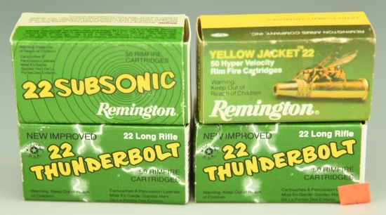 Lot 3329 - (4) boxes of .22 rounds: (2) boxes Remington .22 Thunderbolt (100rds), Remington
