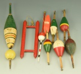 Lot 3438 - Collection of vintage wooden fishing floats and bobbers in original paint (approx. 8)