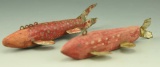 Lot 3465 - (2) Primitive carved fish decoys from the Great Lakes Region in original red  paint