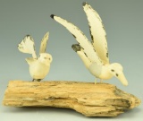 Lot 3466 - Primitive pair of miniature Gulls on driftwood with tin wings original paint  unsigned