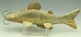 Lot 3476 - Wonderful primitive carved Flathead Catfish decoy nice form and original paint 9  ½”