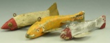 Lot 3477 - (3) Primitive carved fish decoys from the Great Lakes Region (2) in red paint  one